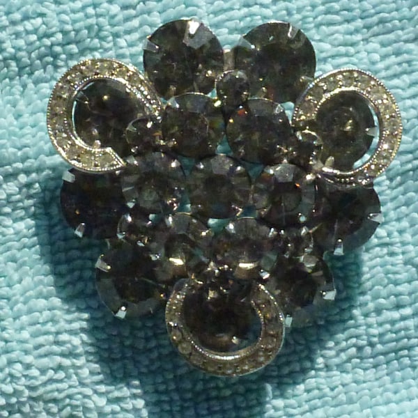 Weiss smokey gray accented crystal brooch