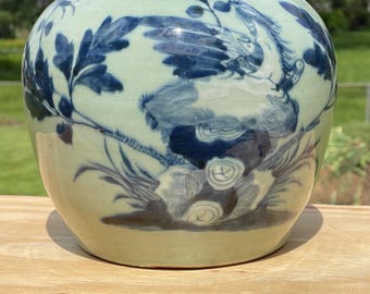 Qing celadon blue and white melon jar