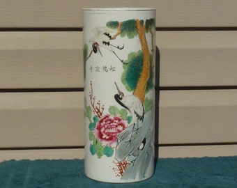 ヴィンテージの中国製青白磁ブラシポット：花の風景花瓶 - Etsy 日本