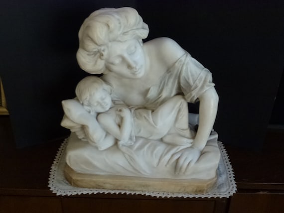 Italian marble woman with child statue