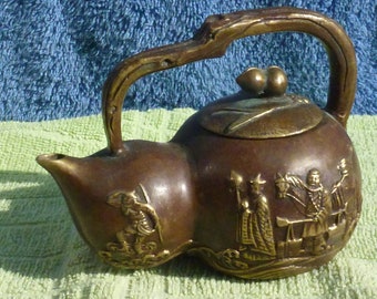 Japanese bronze and brass teapot