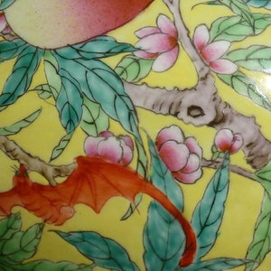 20th c. Asian bulbous peach and bats vase