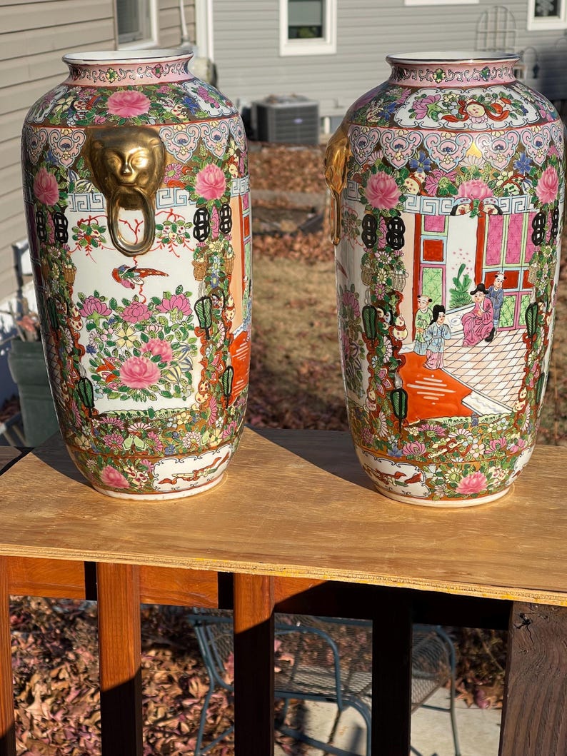 Pair Chinese Enamel Baluster Vases - Etsy