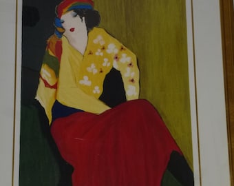 Itzchak Tarkay serigraph " Woman with scarf"