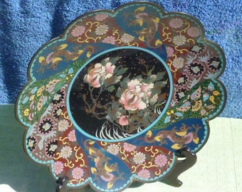 Meiji period bronze cloisonne lobbed plate