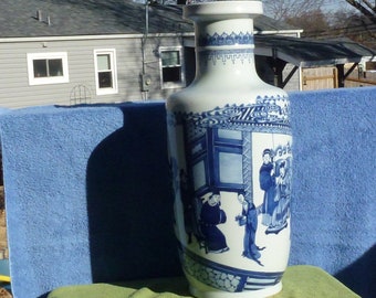 Republic period blue and white roulette vase w Kangxi mark