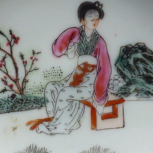 Republic period enameled shops shallow dish