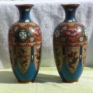 12&quot; Pair of Qing cloisonne vases