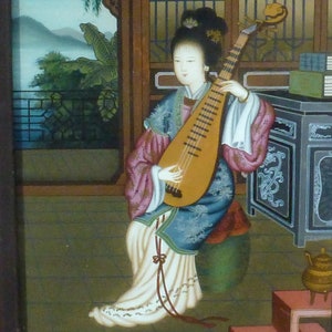 Chinese concubine reverse glass painting