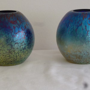 Pair Loetz cobalt papillon vases