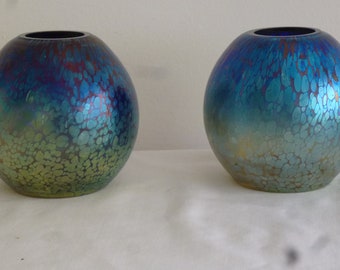 Pair Loetz cobalt papillon vases