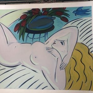 Reclining women serigraph 47&quot; x39&quot; by Lena Moross