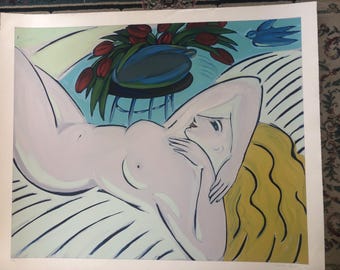 Reclining women serigraph 47" x39" by Lena Moross