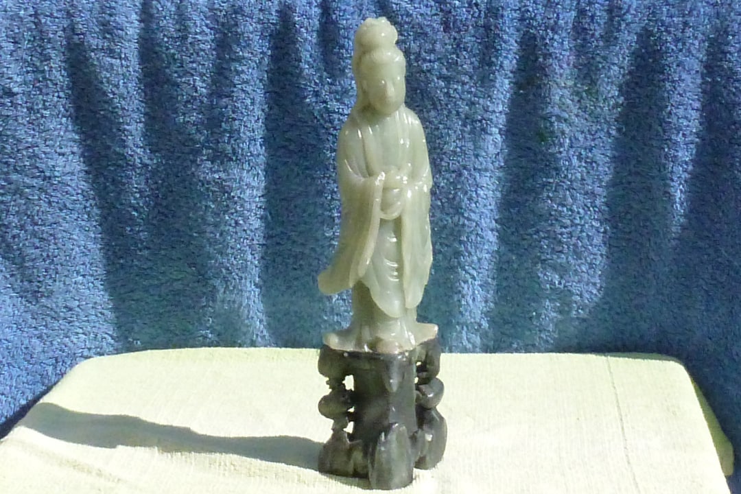 Light Green Soapstone Carving of Guan Yin Etsy