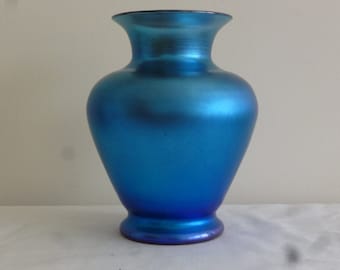 Steuben blue aurene vase