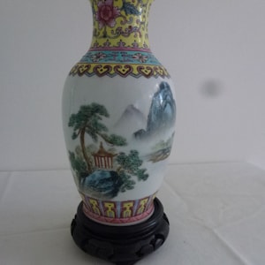 Qing 19th c. Famille Rose vase with script