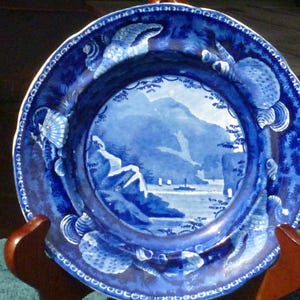 Enoch Wood & sons blue and white saucer, high lands Hudson river Newburgh