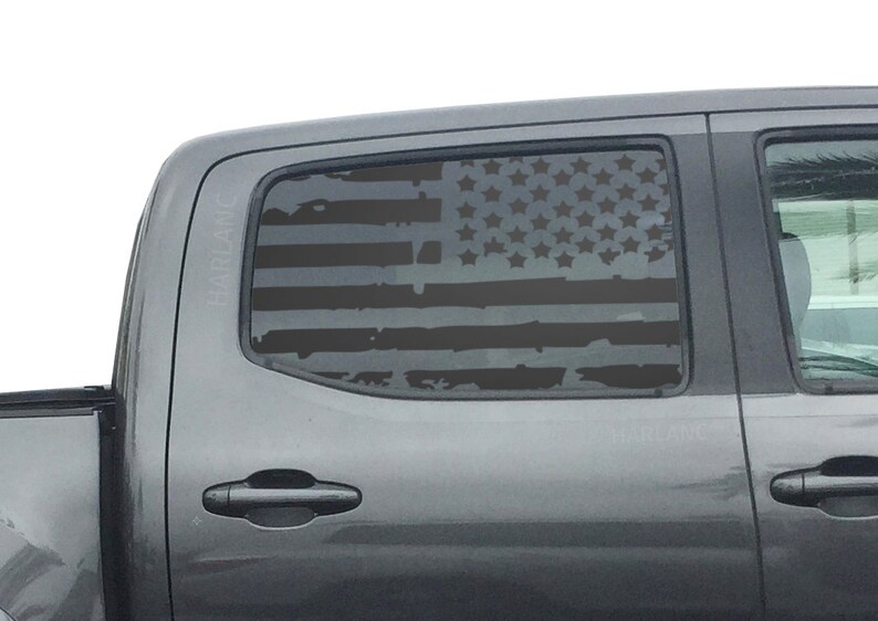 USA American Flag Decals in Matte Black for Crew Cab windows Toyota Highlander QS6.A Fits 3rd Generation 2014-2019