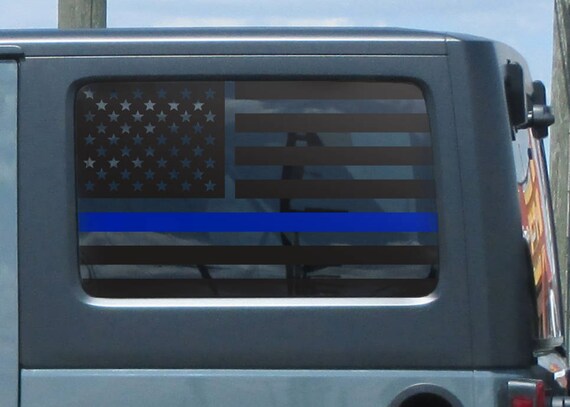 Blue Line American Flag Decal Set For Jku Jeep Wrangler Hardtop Windows Patriotic Fire Fighter Flags 4 Door Hs1 B