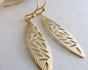 Gold leaf earrings gold dangle leaf earrings textured leaf earrings gold drop leaf earrings leaf jewelry minimalist earrings for her