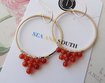 Carnelian gemstone hoop earrings carnelian beaded hoop earrings gold hoop earrings gemstone hoops large hoop earrings medium hoop earrings