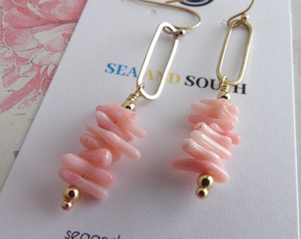 Coral gold earrings Coral earrings vintage Coral drop earrings Coral jewelry beach jewelry pink bamboo coral white bamboo coral earrings