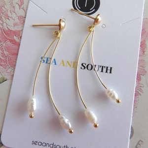 Pearl drop earrings pearl dangles white pearl earrings real pearl earrings unique pearl earrings modern pearl earrings long pearls for her