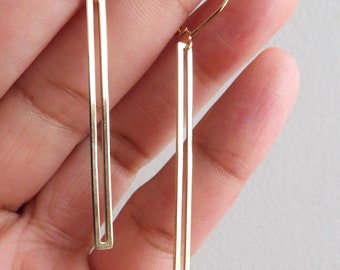 Brass Bar Earrings, Modern Geometric Dangle Earrings
