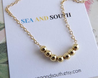Gold Bead Necklace, Dainty 4mm Beaded Chain