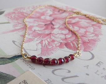 Curved bar garnet necklace red gemstone beaded garnet necklace grape garnet necklace purple garnet necklace january birthstone jewelry