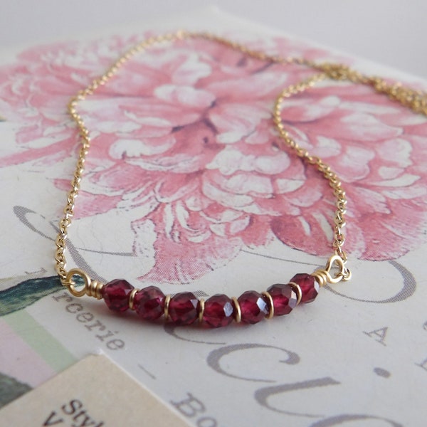 Curved bar garnet necklace red gemstone beaded garnet necklace grape garnet necklace purple garnet necklace january birthstone jewelry