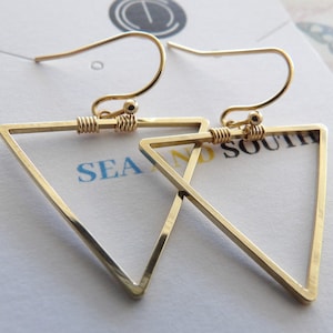 Gold triangle earrings open triangle earrings triangle dangles triangle drop earrings geometric style earrings boho earrings for her