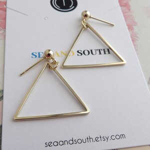 Gold triangle earrings triangle dangle earrings triangle hoop earrings triangle shaped earrings geometric earrings triangle drop earrings
