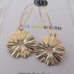 Gold sunburst earrings sunshine earrings celestial earrings sunbeam earrings gold sun celestial jewelry sunbeam charm wavy disc earrings