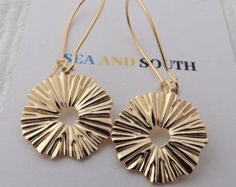 Gold Sunburst Earrings, Celestial Sun Charm, 14k Gold Filled