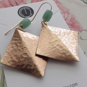 Copper earrings hammered copper dangle earrings copper earrings with green aventurine gemstone beaded copper earrings for her