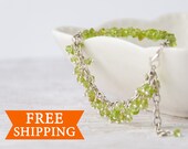 Raw peridot bracelet, August birthstone gift for women, Gemstone boho bracelet, Genuine peridot jewelry