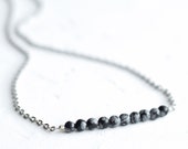 Snowflake obsidian bead bar necklace, Natural gemstone, Sterling silver chain, Adjustable (16 inch - 20 inch - 28 inch)