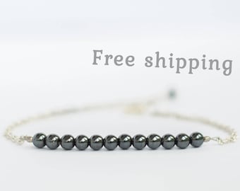 Hematite bracelet, Hematite jewelry, Minimalist bracelet for women, Gemstone bracelet, Minimalist jewelry, Delicate bracelet for women