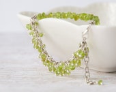 Raw peridot bracelet, August birthstone gift for women, Gemstone boho bracelet, Genuine peridot jewelry