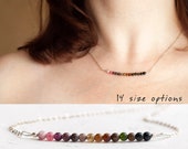 Watermelon tourmaline necklace, Bead bar necklace, Sterling silver, October birthstone
