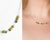 Peridot bead bar necklace, Natural gemstone jewelry, Sterling silver chain, 4mm green faceted stone, August birth stone (16 - 28 in)
