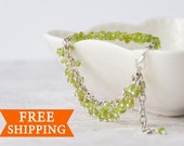 Raw peridot bracelet, August birthstone, Peridot jewelry, Birthday gift for women