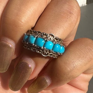 Vintage Sterling Silver Turquoise Chunky Band Ring size 6.75