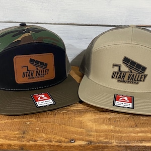 YP Classics Trucker Hat/Custom Patch Hat/Logo Hats/Laser Engraved Leather Patch/Company or Business Logo Hat/Personalized Hats