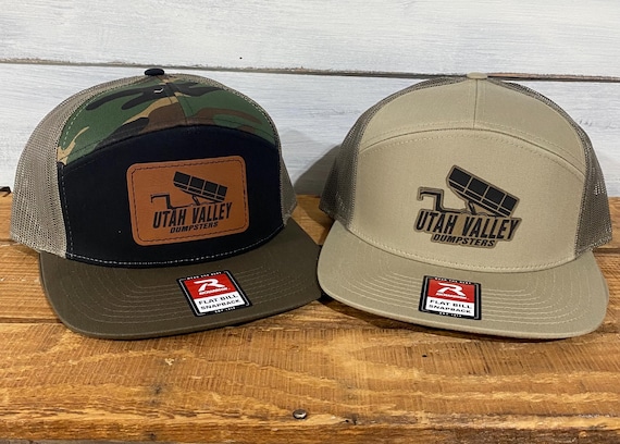 YP Classics Trucker Hat/Custom Patch Hat/Logo Hats/Laser Engraved Leather Patch/Company or Business Logo Hat/Personalized Hats