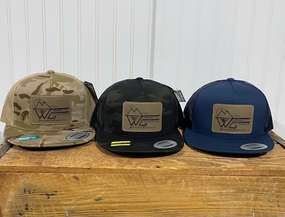 YP Classics Trucker Hat/Custom Patch Hat/Logo Hats/Laser Engraved Leather Patch/Company or Business Logo Hat/Personalized Hats