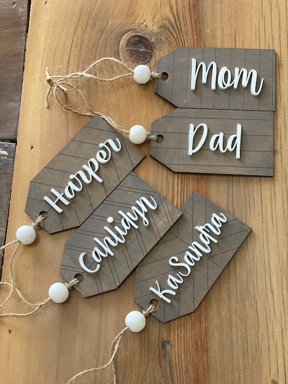 Personalized name tags, stocking tags, gift tags