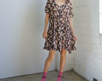 Vintage 1990s floral sheer wrinkle mini dress