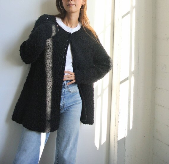 Vintage 1990s Calvin Klein poodle knit black cardi